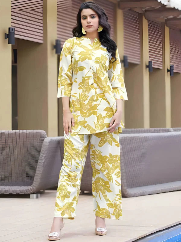 Pastel Yellow Printed Casual Co-ord Set